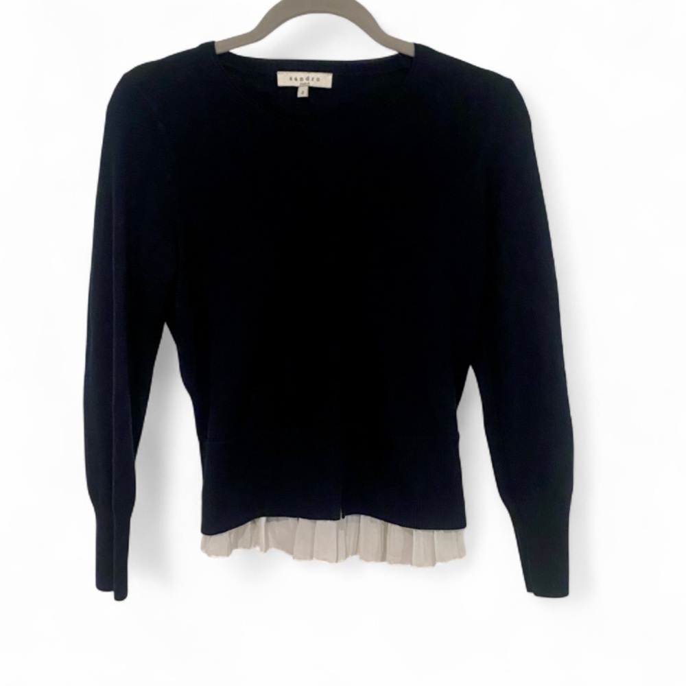 SANDRO PARIS BLACK LONG SLEEVE LIGHTWEIGHT KNIT SWEATER SIZE 2 XS